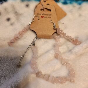 Handmade Pink Natural Stone Bracelet & Earrings.